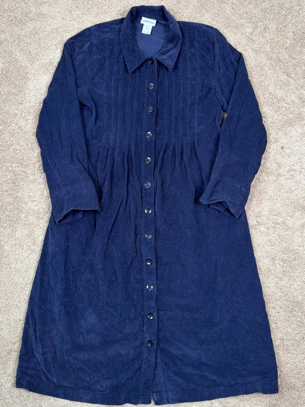 Vermont Country Store Dress Women S Blue Corduroy Button Pintuck Cottage Country